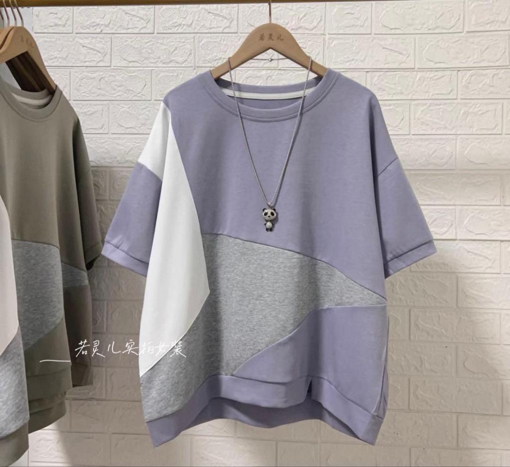 [USED] Bias-color design loose-fitting top, Korean fashion, K-POP, black.