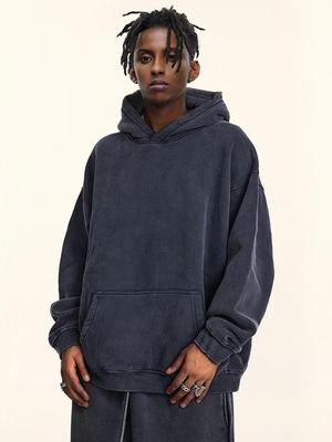 Męska Retro Hoody Przekraczająca Granice Wypłukiwana - Jesień/Zima Ciężka Z Pluszem Zagęszczana Sportowa Bluza