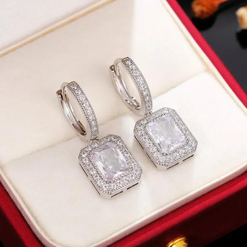 Engagement Mid Length Pendant Earrings Jewelry Elegant Shiny Mosan Diamond Beautiful Gift Milan Girl Fashion Accessories
