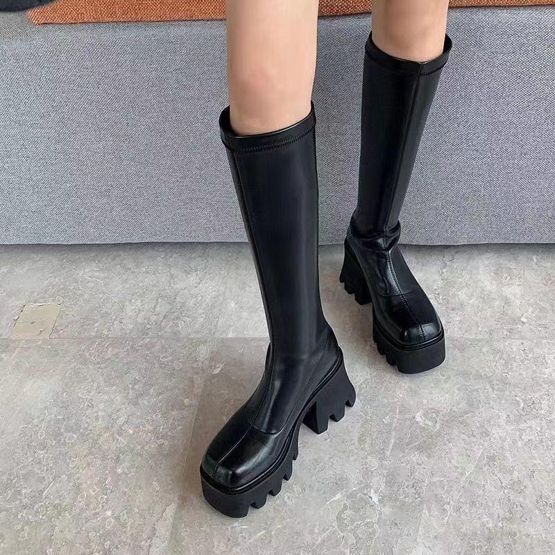Douyin recommends ZA elastic thin boots soft leather high boots thick-soled long boots small boots women's over-the-knee thin leg boots