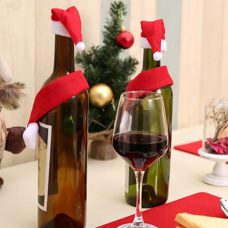 Christmas Creative Wine Bottle Cover Decoration, Non-Woven Scarf+Hat Set, Home Holiday Atmosphere Decoration Supplies