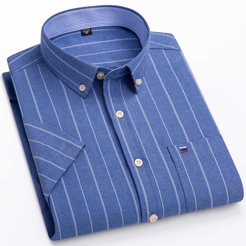 Camicia Casual da Uomo a Maniche Corte con Bottoni e Righe, Leggera, Colletto Oxford, Formale con Taschino