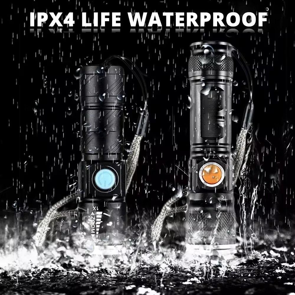 Powerful LED Flashlight With Tail USB Charging Head Zoomable Waterproof Torch Portable Light 3 Lighting Modes Built-in Battery
