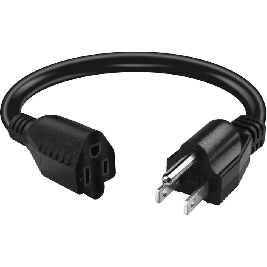 Short Power Extension Cord,16AWG/13A,Outlet Saver, 3 Prong Male Plug to Female Socket Heavy Duty Power Extension Cable(1FT/0.3M)