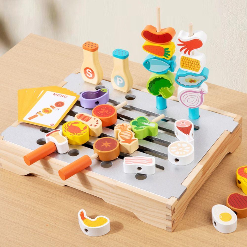 Wooden Simulated Barbecue Set Simulation Food Kids Pretend Cooking Toy  Dollhouse