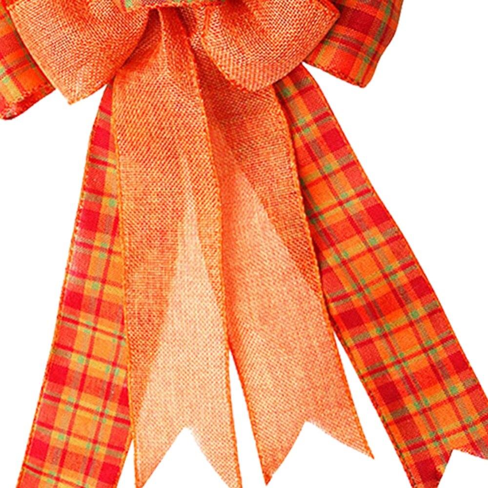 Lagre Orange Fall Bow Buffalo Plaid Bow Christmas Tree Decoration Ornament Handmade Plaid Bowknot New Year Home Decor