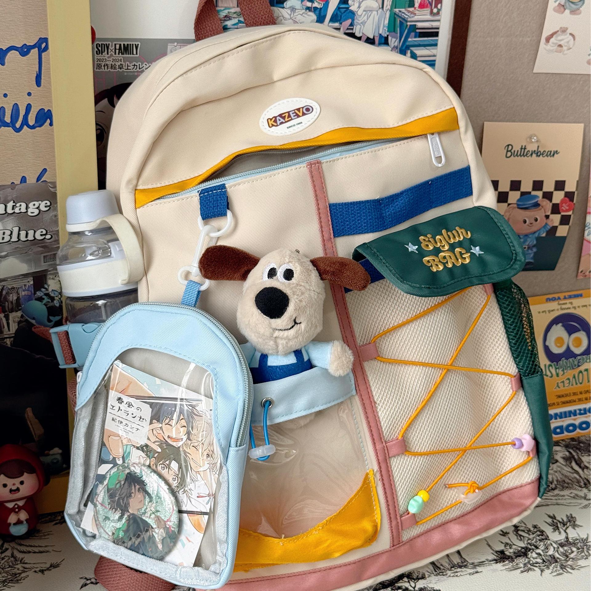 

New college style cute niche design schoolbag Japanese contrasting color dopamine backpack small fresh backpack хакі