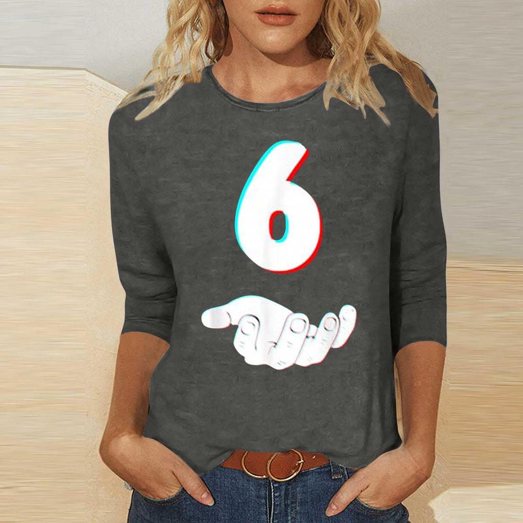 Women's Casual, Stylish, Sexy, Comfortable Round Neck Three-Quarter Sleeve Top