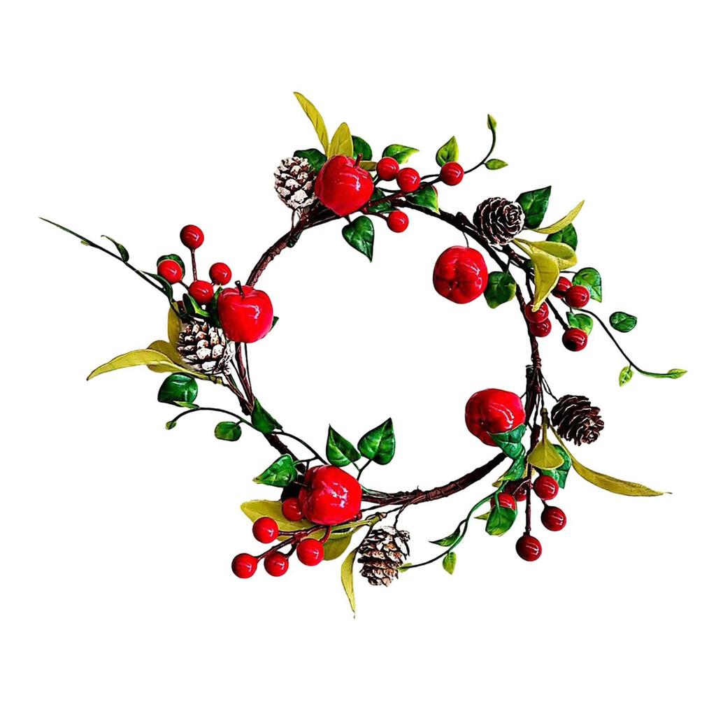 Christmas Candle Ring Decoration Holiday Handcrafted Farmhouse Decor Realistic with Red Berry Garland for Wall Birthday Decor