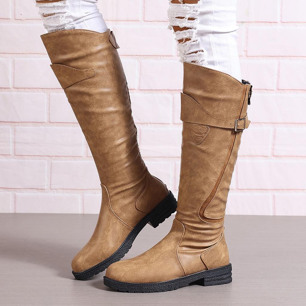 Thigh High Sock Boots For Women Wide Calf Knee High Boots For Women Low Heel Tall Boots Fashion Round Toe Zapatos Para Mujer