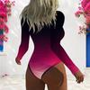 Women Plus Size High Neck Long Sleeve One Piece Swimsuit Front Zip Galaxy Print Black Teal Gold