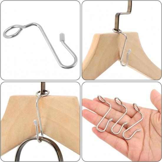 50 Pcs Stainless Steel + Silicone Hanger Connector Hooks, Space Saving Clothes Hanger Extender Hooks
