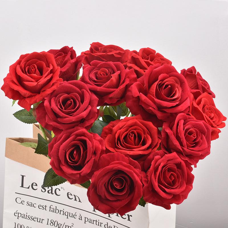 Velvet Big Single Rose Simulation Flower For Photography Props And Decor Home