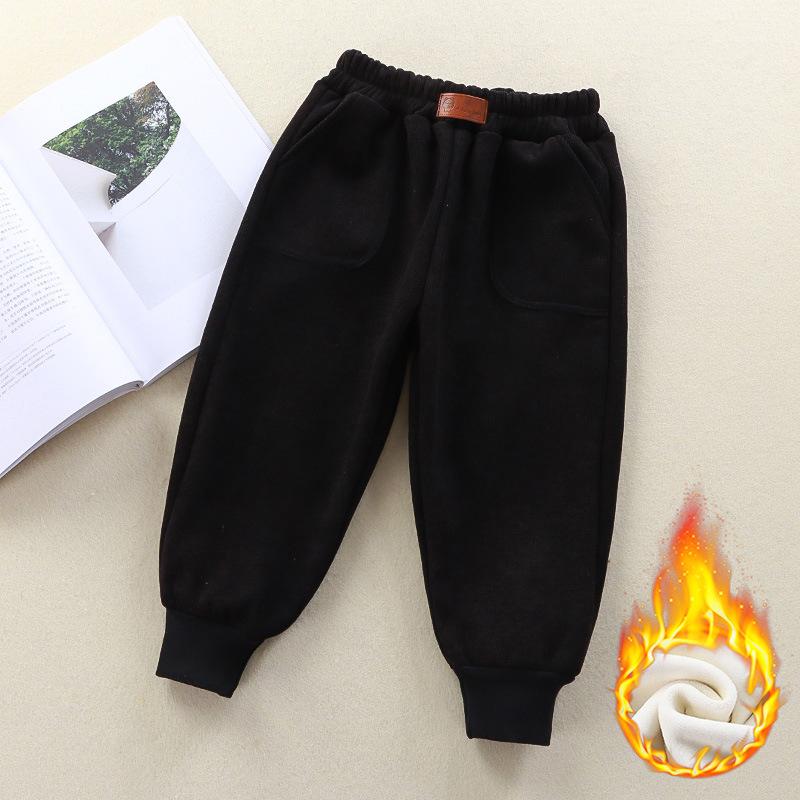 

Children s Autumn and Winter Plus Velvet Casual Pants Corduroy Thickened Boys and Girls Pants Double-sided Velvet Warm Winter Outer Wear Trousers 160 чорний