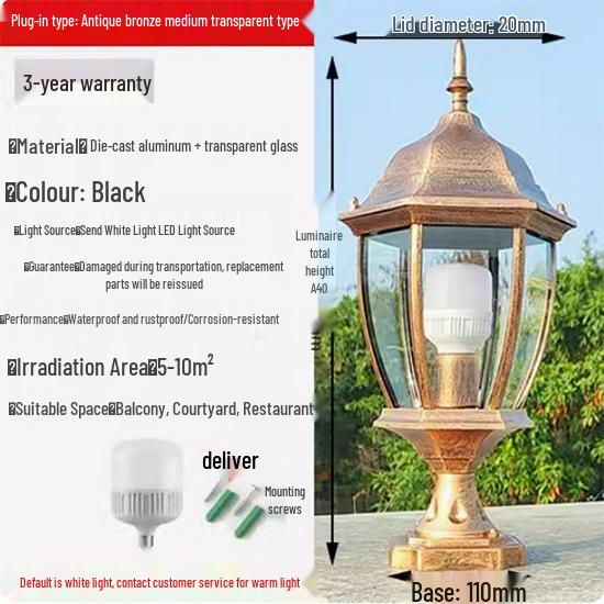 European Style Outdoor Waterproof Pillar Lamp for Villa Entrances and Community Courtyards