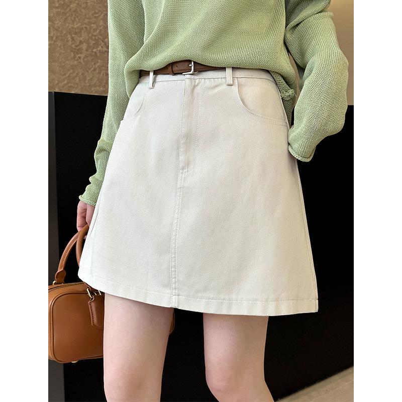 Juzhi Korean Retro High Waist Denim A-Line Short Skirt
