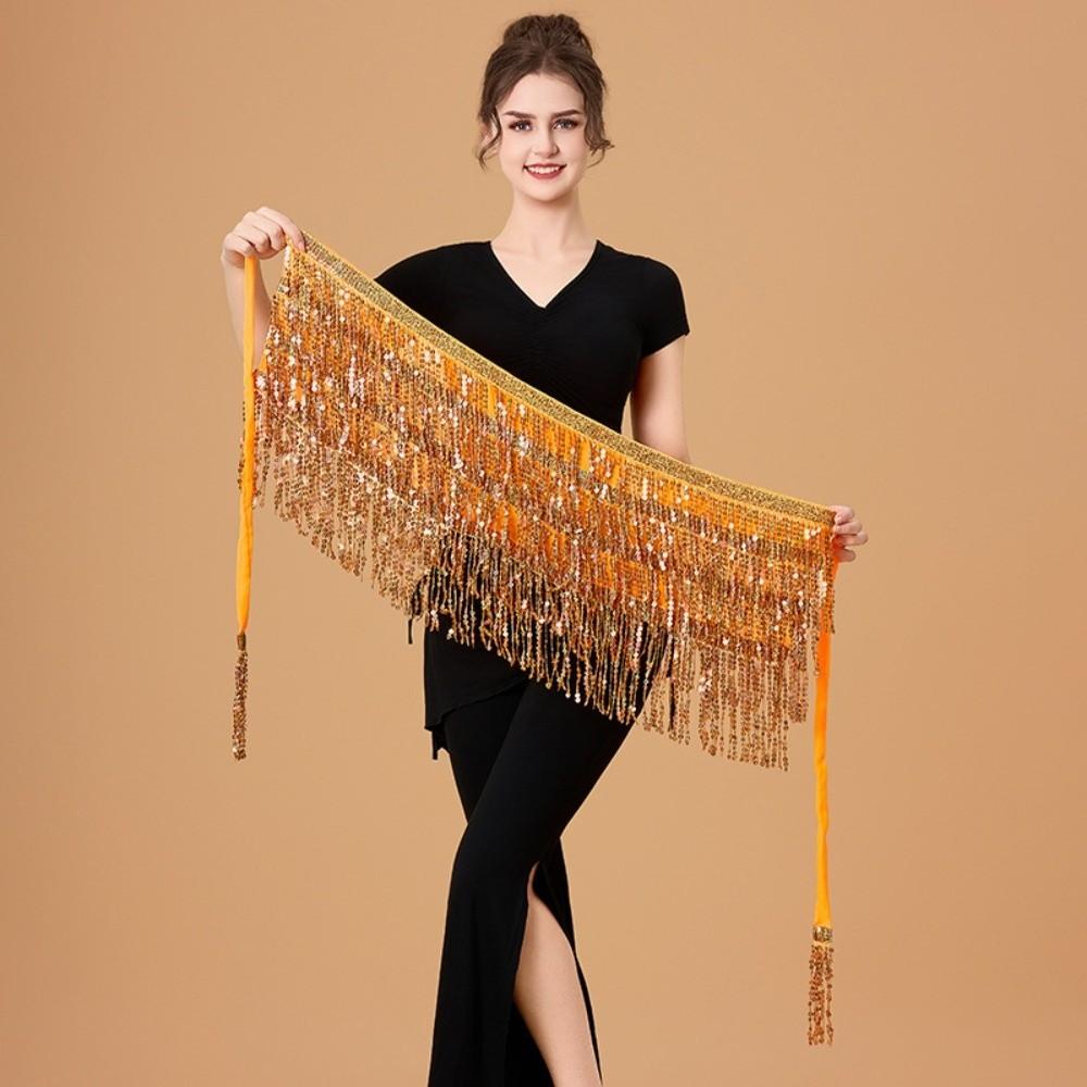 Shiny Sequin Hipscarf 4-Row Dance Wrap-skirt Fringe Hipwrap Belly Dance Belt  Dancer