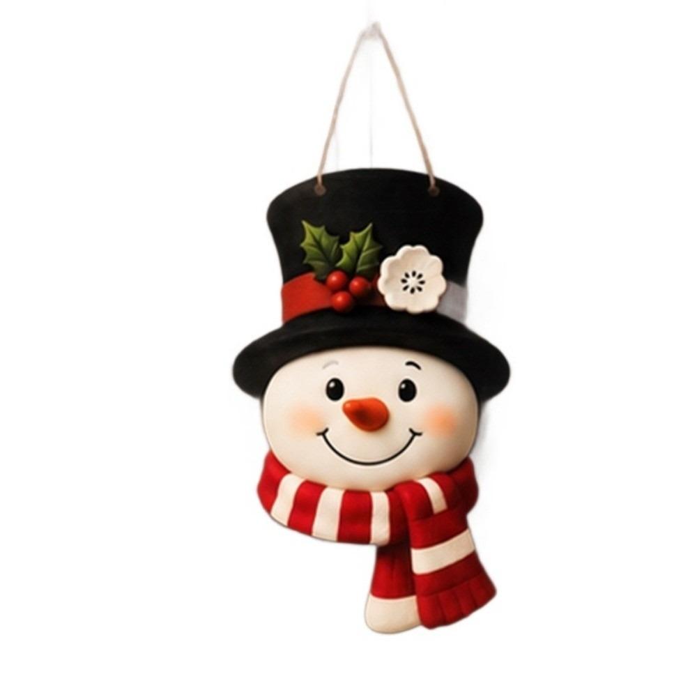 Wooden Snowman Decoration 2D Flat Design Ornaments Christmas Hanging Plate Rural Style Flower Wreath Door Decoration Outdoor Use