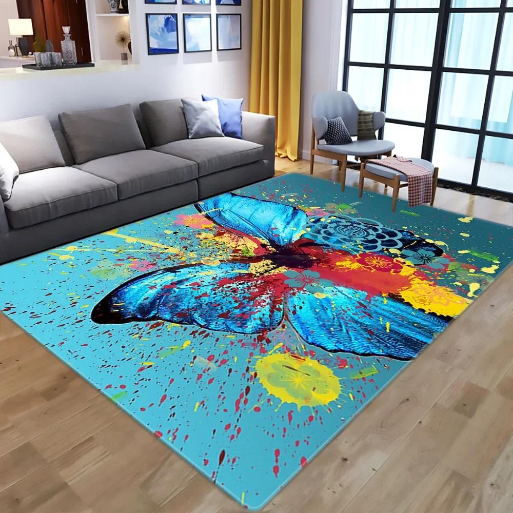 Dreamy Purple Butterfly Pattern Carpets for Living Room Bedroom Area Rugs Child Room Play Rug Cartoon 3D Printing Kids Game Mats