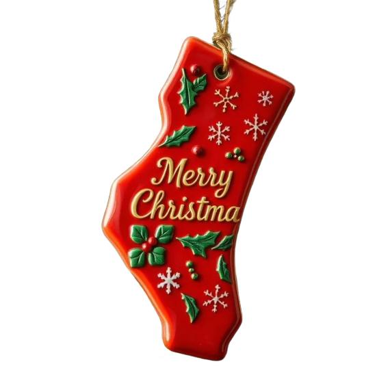 State Pride Christmas Pendant Merry Christmas In Golden Fonts U.S. States