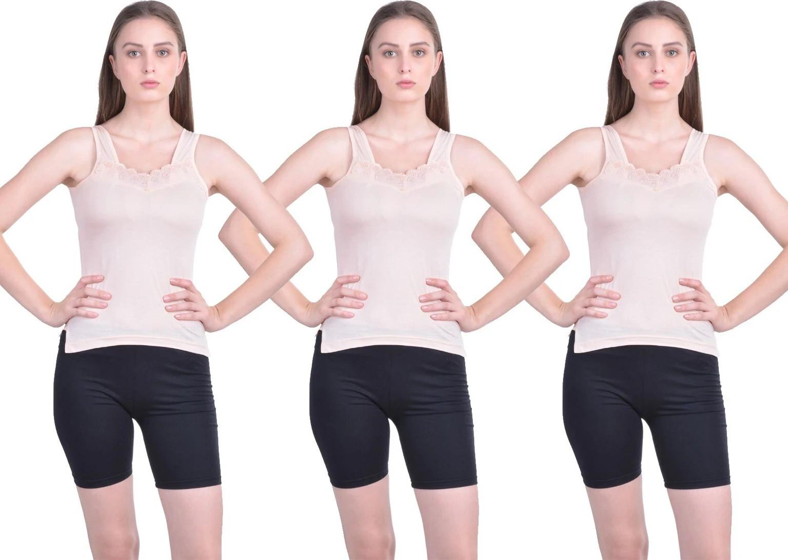 

Women s Lace Trim Camisole Cotton Blend Light Orange Stretch Tank Top Pack Of 3 S светло-оранжевый