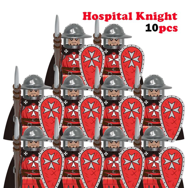 10 st MOC Medeltida Slott Riddare Rom Soldater Byggklossar Militär Forntida Egypten Mumiefigurer Krigare Vakt Vapen Kloss