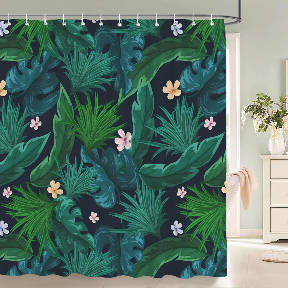 Fresh Pineapple Flower Tropical Green Plants Shower Curtain 3D Bath Screen Waterproof Fabric Bathroom Decoration Shower Curtains