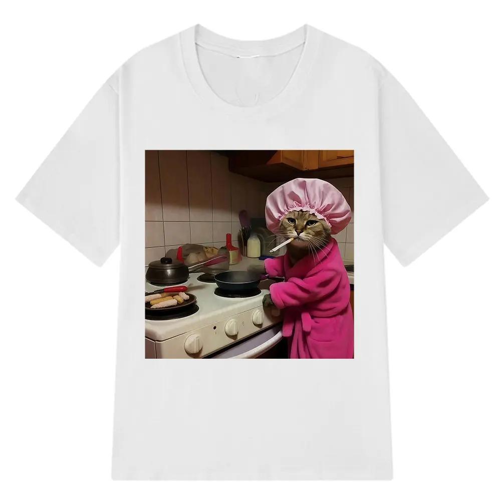 New Arrival Mens Clothes Tee Shirt Homme Graphic TShirts Men Tshirt for Men Ropa Hombre Funny Housewife Cat Meme Printed