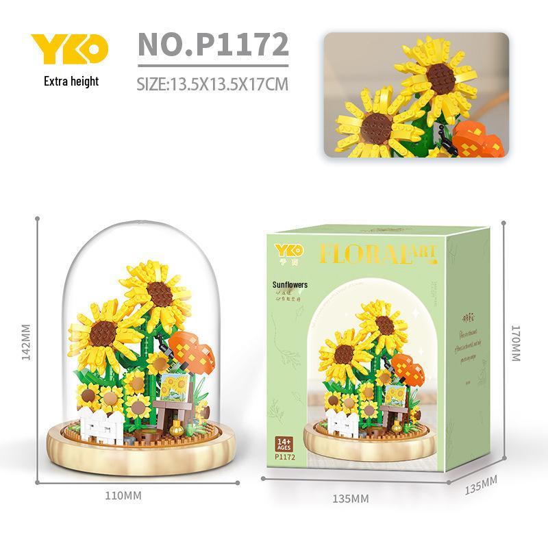 Premium Sunflower Eternal Flower Micro-Particle Building Block Toy - Compatible with Lego, Christmas Ornament, Educational Gift