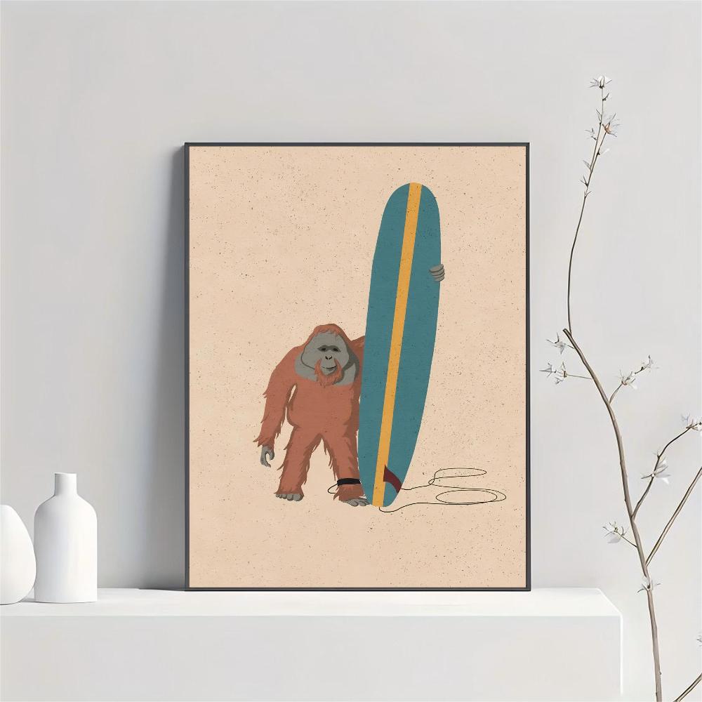 Vintage Cartoon Surfing Animals Surfing Sloth Frog Racoon Zebra Poster HD Posters Room Bar Cafe Decor Art Wall Painting Picture