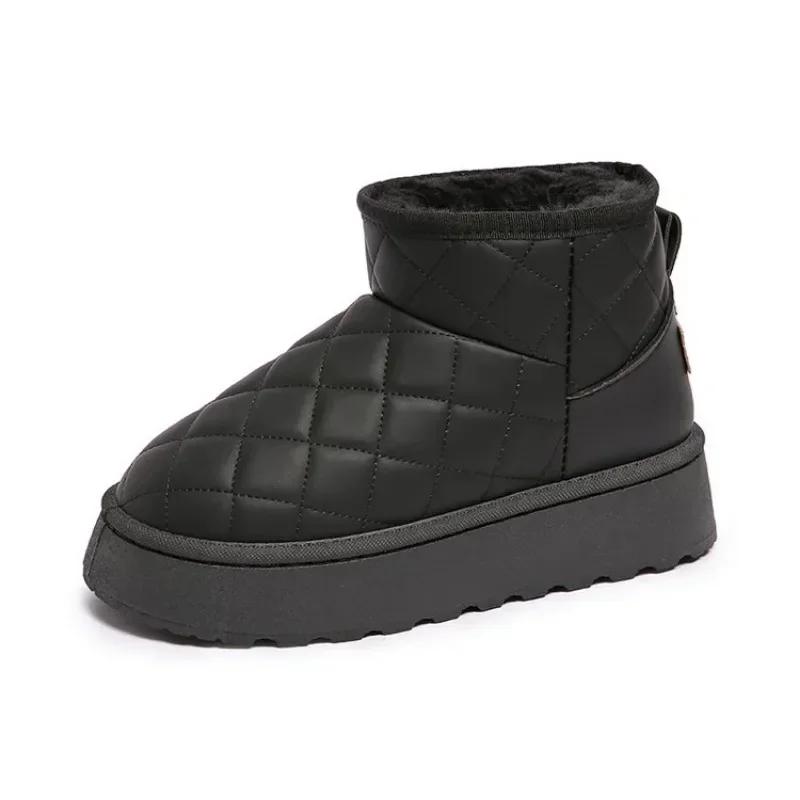 

2024 Новые женские зимние плюшевые теплые ботильоны Модные универсальные женские туфли на плоской подошве Удобные нескользящие туфли на платформе Botas 36-41 36 чёрный