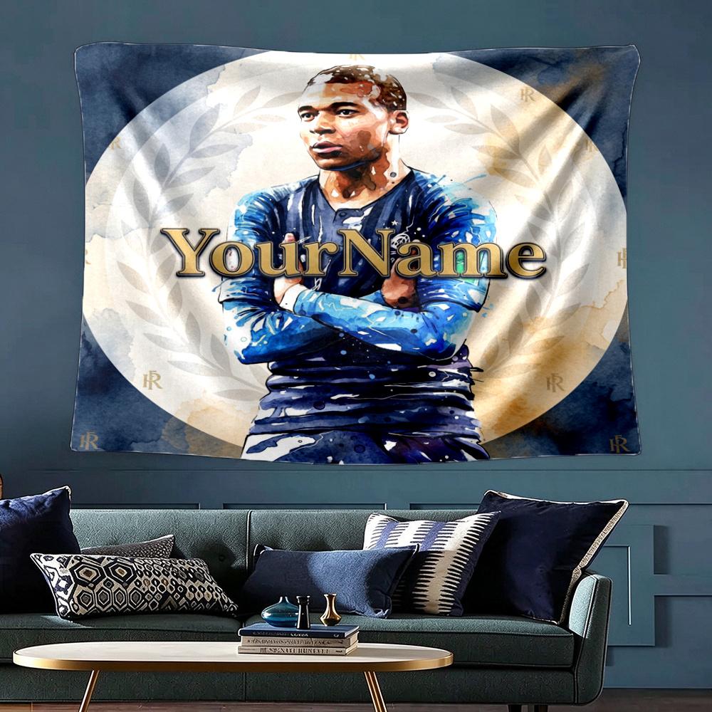 Mbappe Custom Your Name Wall Decor Tapestry Art For Pet Memorial Birthday Wedding Party Backdrop Family Gift