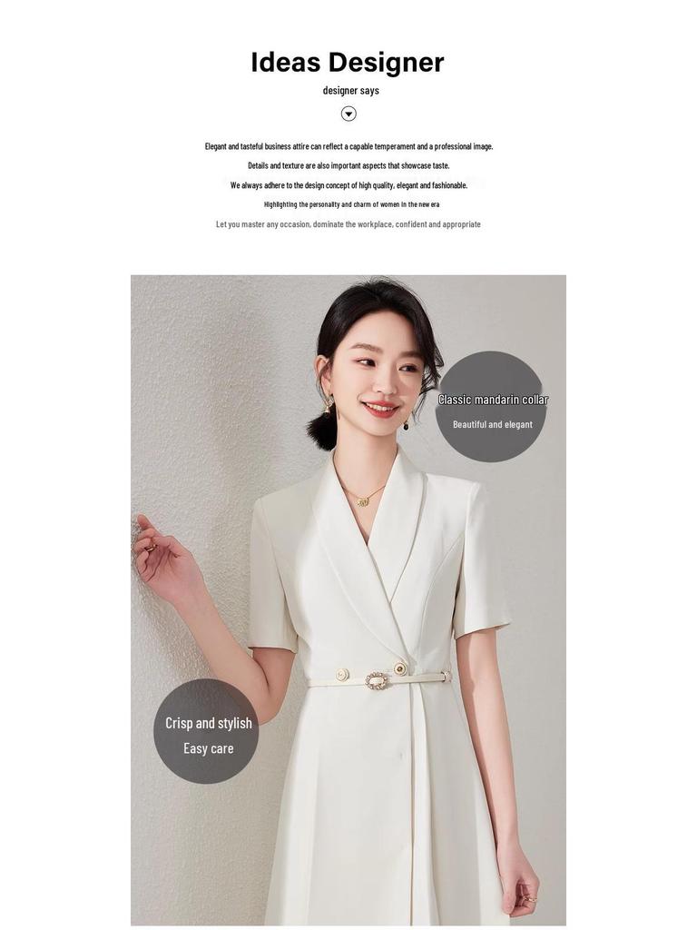 Aishangchen 2024 Women's White Slim Fit Summer Work Dress with Short Sleeves