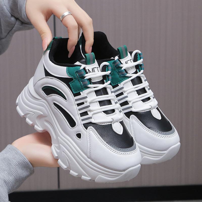 Versatile Comfy Mid-Top Solid Color Mesh Sneakers - Lace Up, Round Toe, Heightening Thick Rubber Sole, Breathable Fabric Upper