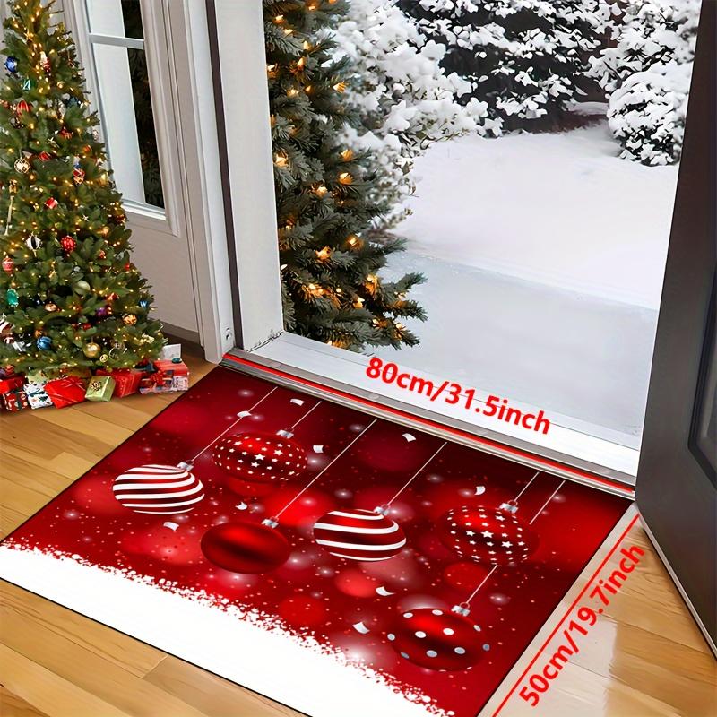 Festive Christmas Doormat with Red & White Bells, Snowflakes, and Merry Christmas Design – Non-Slip, Machine Washable Indoor/Out