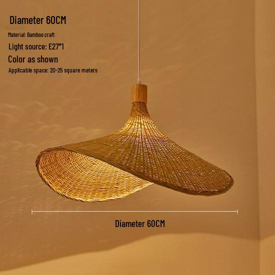 New Chinese Style Bamboo Woven Pendant Light - Southeast Asian Rattan & Japanese Straw Hat Design for Teahouses and Staircases.