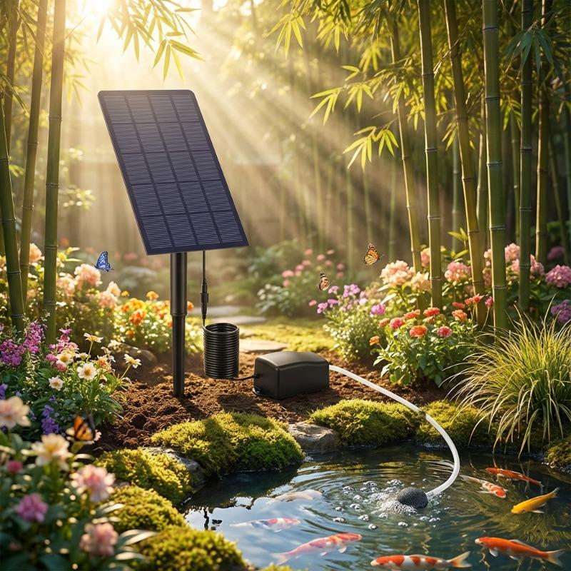 2.5W Solar Oxygen Pump/Pond Pump, with Air Bubble Stones and Pipe, Improve Pond Circulation, for Fish Tank Aquarium Pond Etc