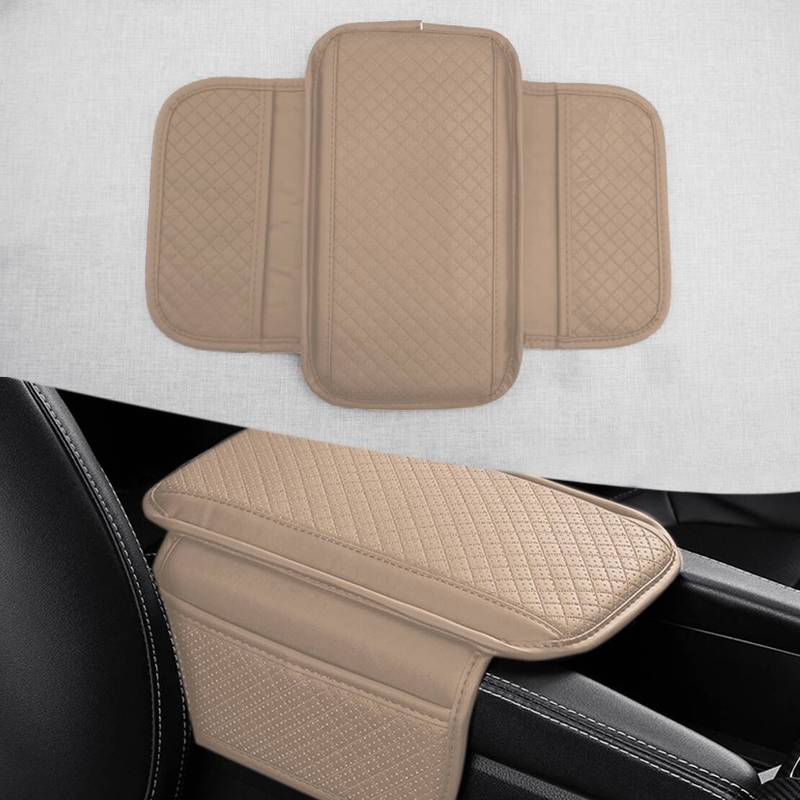 Car Center Console Armrest Box Mat Pad Cushion Cover Side Storage Pocket Beige