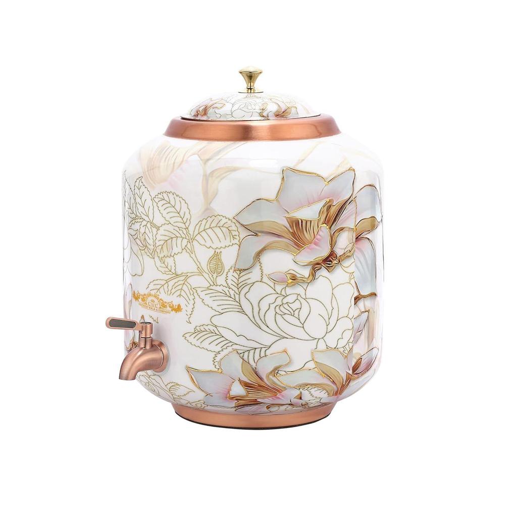 Copper Water Dispenser – 4 Litres | Meena Gold Finish | Handmade Copper Matka for Home & Office