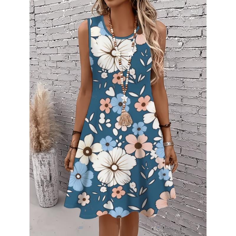

Bohemian Sleeveless Dress for Women Summer Loose Casual Print A-Line Vacation Dress S