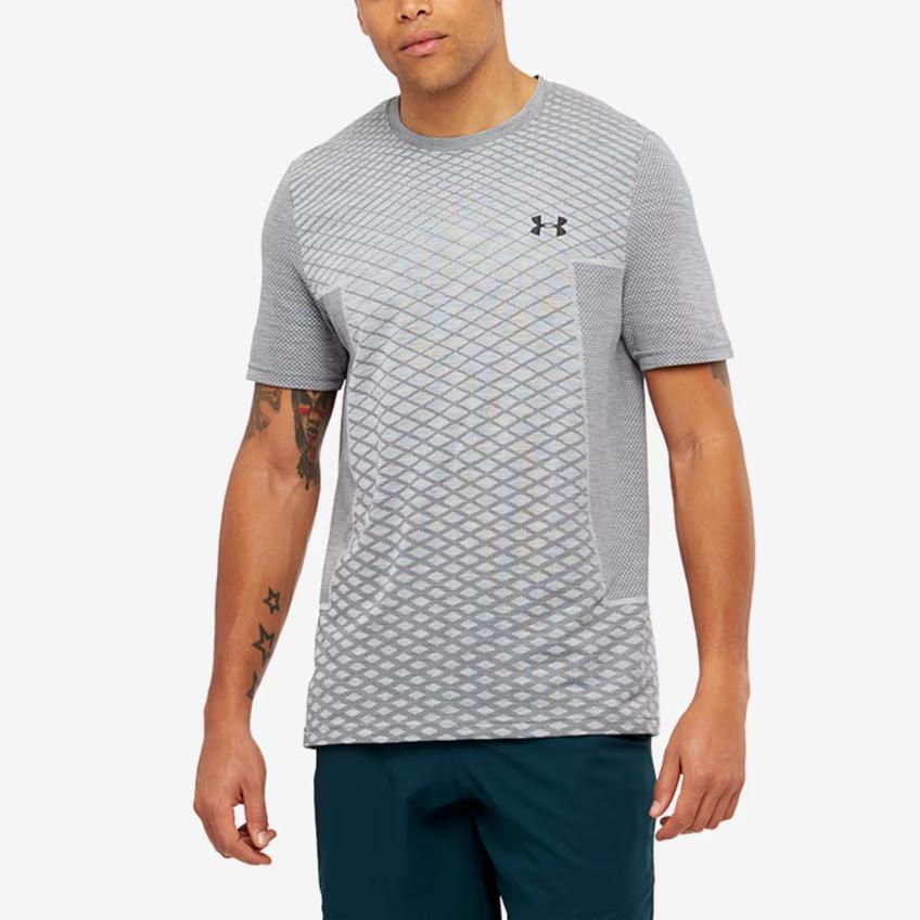 Under Armour Camiseta de Malla con Estampado de Letras Cuello Redondo Manga Corta para Hombre Tops Gris 1328689-011