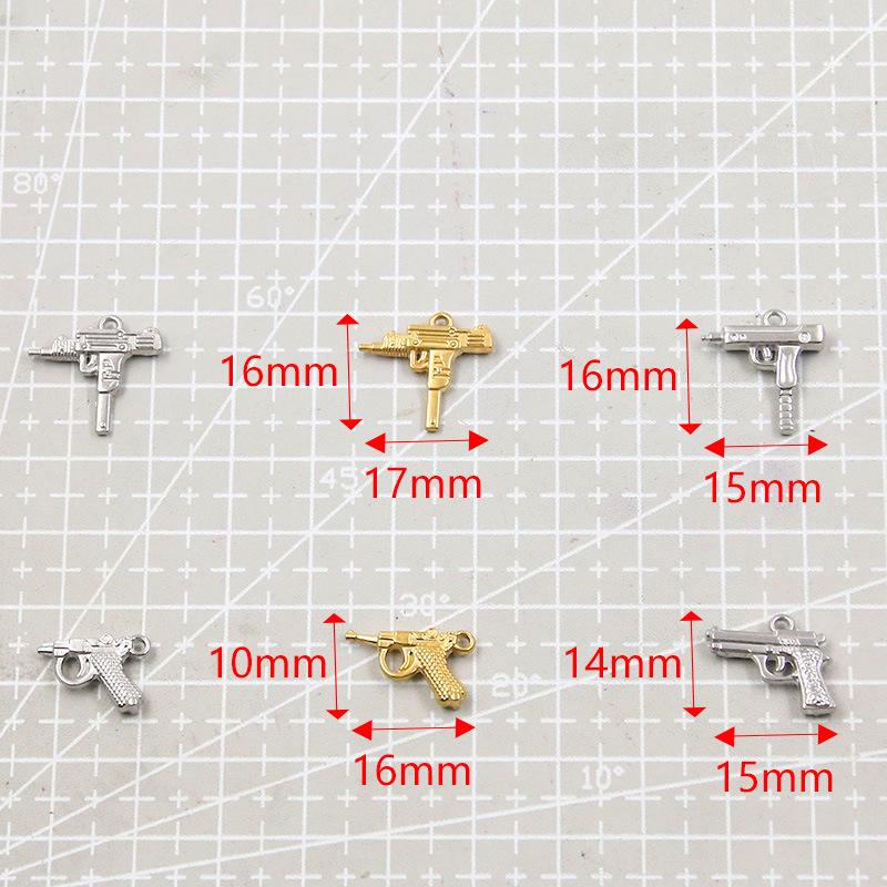 18K Gold Plated Stainless Steel Gun Pendant Accessories, 4 Styles