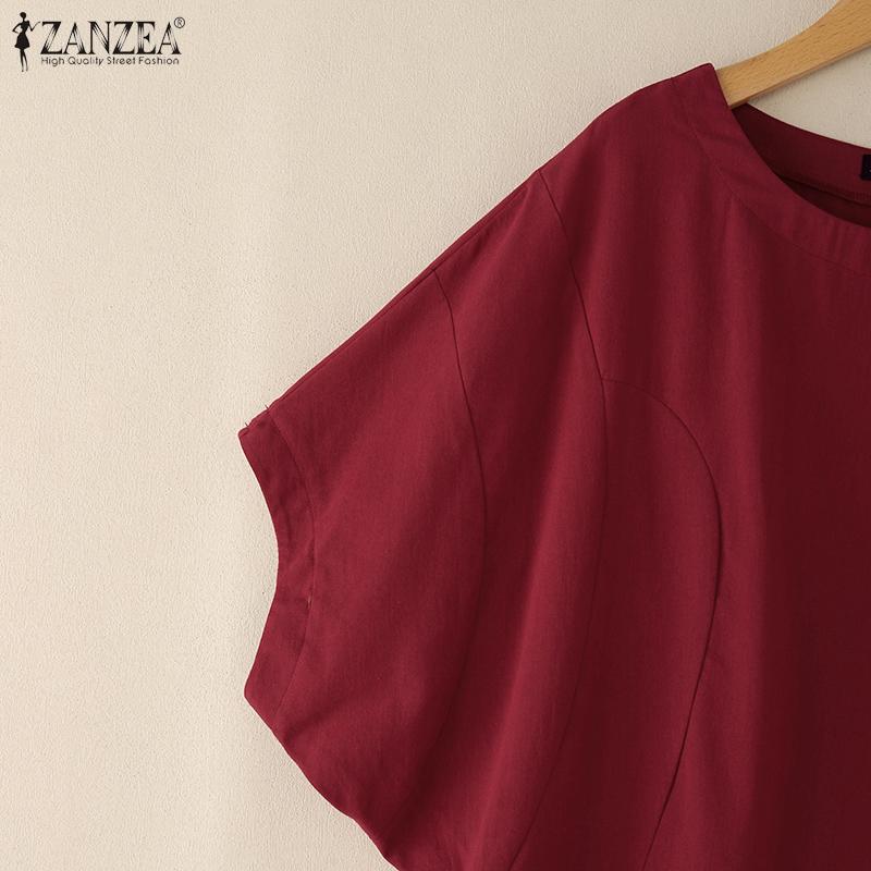 ZANZEA Women Summer Casual O-neck Batwing Sleeve Cotton Tee Tops