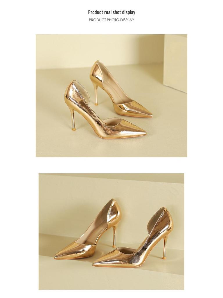 Høye hæler i lakkskinn i koreansk stil Dame Vår 2025 Ensfarget Spiss tå Stiletter