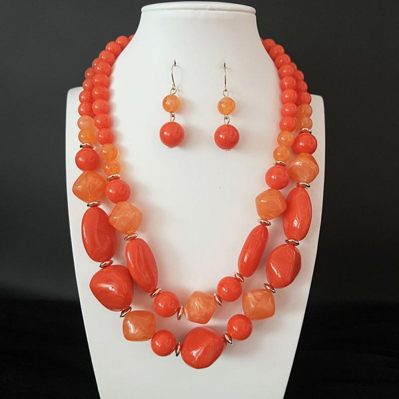 Handmade Geometric Acrylic Beaded Necklace Set With Irregular Chain Vintage Style Layered Jewelry Women