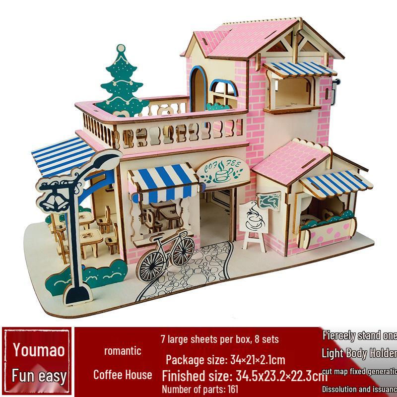 3D Wooden Puzzle House: Adult & Children's Educational DIY Building Blocks