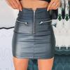 Women's Fashion Temperament Solid Color Leather Sexy  Zipper High Waist Bag Hip Short Skirt