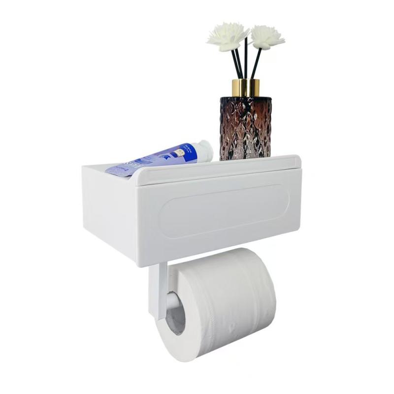 Wall Mount Toilet Paper Holder Top Sundries Storage Roll Paper Storage Rack With Shelf Bathroom Tissue Organizer Shelves