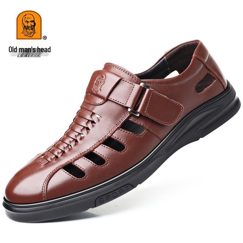 Summer Men s Hollow Genuine Leather Closed-Toe Sandals - Breathable, Versatile, Fashionable 39 коричневый