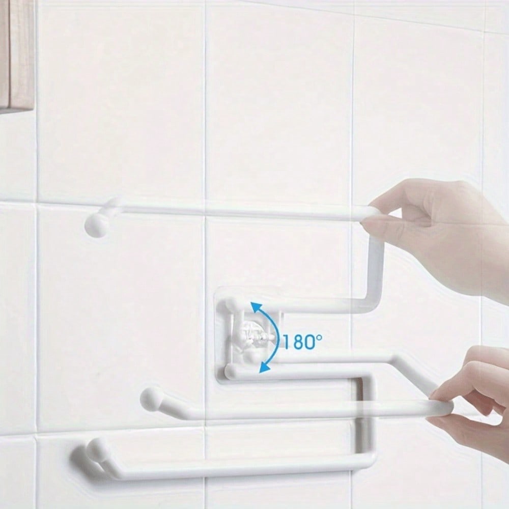 1pc Punch-free Kitchen Paper Towel Rack, Toilet Paper Holder, Paper Roll Rack Hanger, Plastic Film Storage Rack, Rag Storage Rack